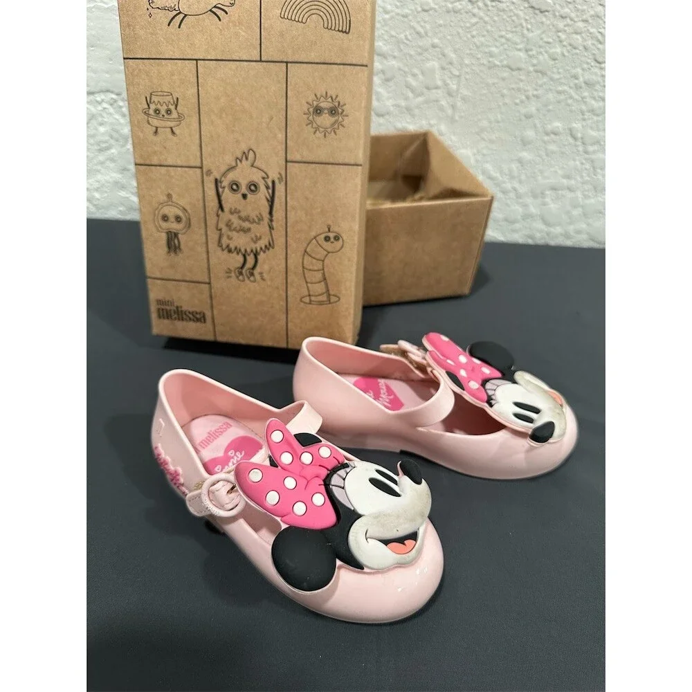 Mini Melissa Disney Minnie Mouse Girls Pink Mary Jane Flats Size 8 US